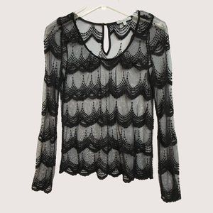 Charlotte Russe Black Sheer Scallop Top, S